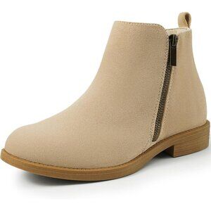 Women's Beige Sand Ankle Boots Short Flat Low Heel Dress Chelsea Casual Classic